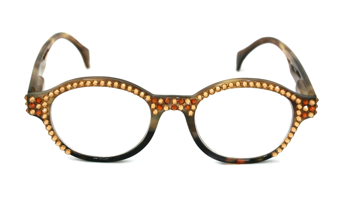 Citlalli, (Bling) Round Women Reading Glasses W (L. Colorado, Cooper) Genuine European Crystals (Marble Brown) NY Fifth Avenue