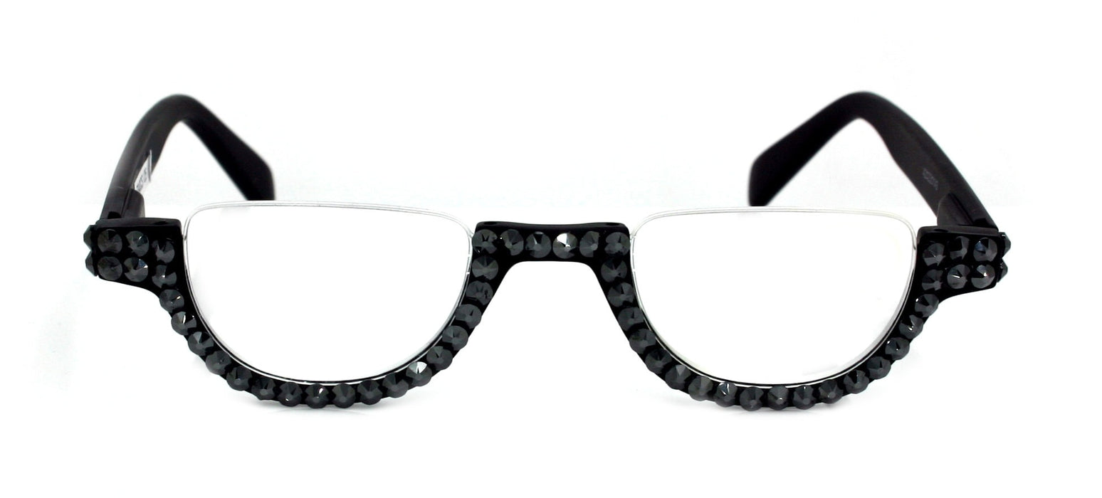 Half Moon, (Bling) Woman Reading Glasses Adorned W (Hematite) Genuine European Crystals Reader +1.25 +1.50... +4  Frame, NY Fifth Avenue.