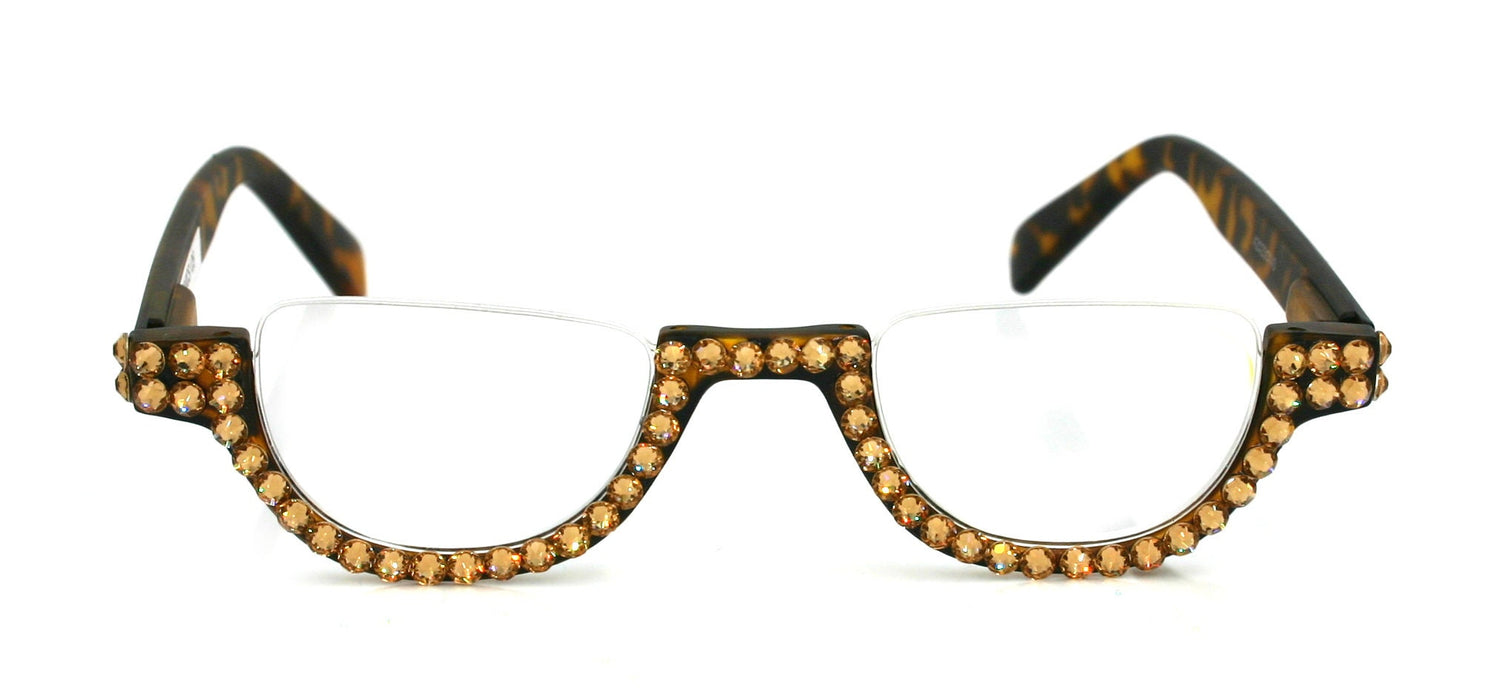 Half Moon, (Bling) Woman Reading Glasses W (Light Colorado) Genuine European Crystals  Reader Magnifying, +1.25..+4  NY Fifth Avenue