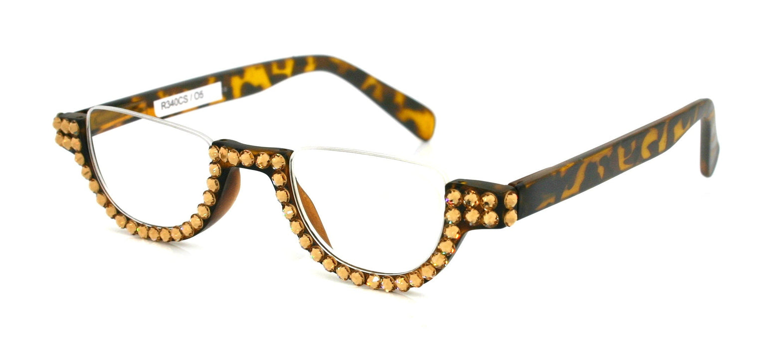 Half Moon, (Bling) Woman Reading Glasses W (Light Colorado) Genuine European Crystals  Reader Magnifying, +1.25..+4  NY Fifth Avenue