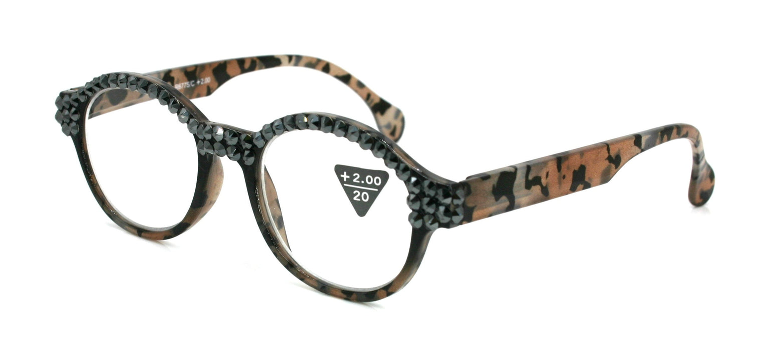 Malinalli, (Bling) Women Reading Glasses W  (Hematite) Genuine European Crystals (Black, Tortoise Brown) Round Circle. NY Fifth Avenue