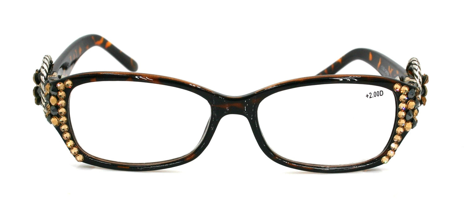 The Medallion, (Bling) Women Reading Glasses W (Hematite, L. Colorado) Genuine European Crystals (Tortoise Brown)  Concho. NY Fifth Avenue.