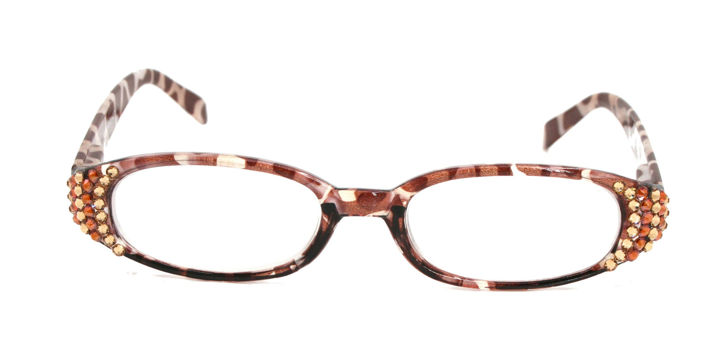 Isabella, (Bling) Reading Glasses Women W (Cooper, Light Colorado) Genuine European Crystals  Animal Print NY Fifth Avenue (Wide Frame)