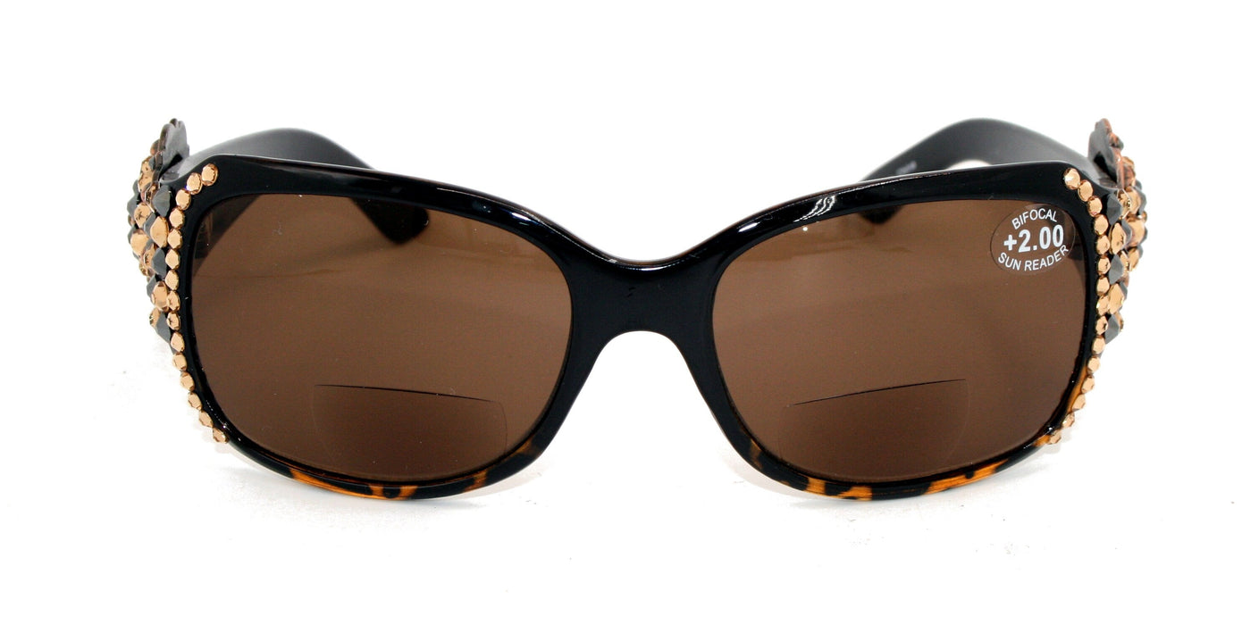 The Medallion, (Bling, line Bifocal) Women Sun Reader W (Hematite, L. Colorado) Genuine European Crystals,  (Brown) NY Fifth Avenue