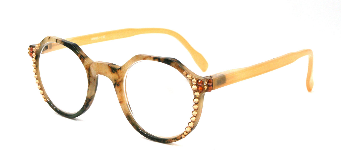 NY FIFTH AVENUE The Hexagon, (Bling) Women Reading Glasses W (Cooper, L. Colorado) Genuine European Crystals (Yellow, Tortoise Shell) NY Fifth Avenue - Product image