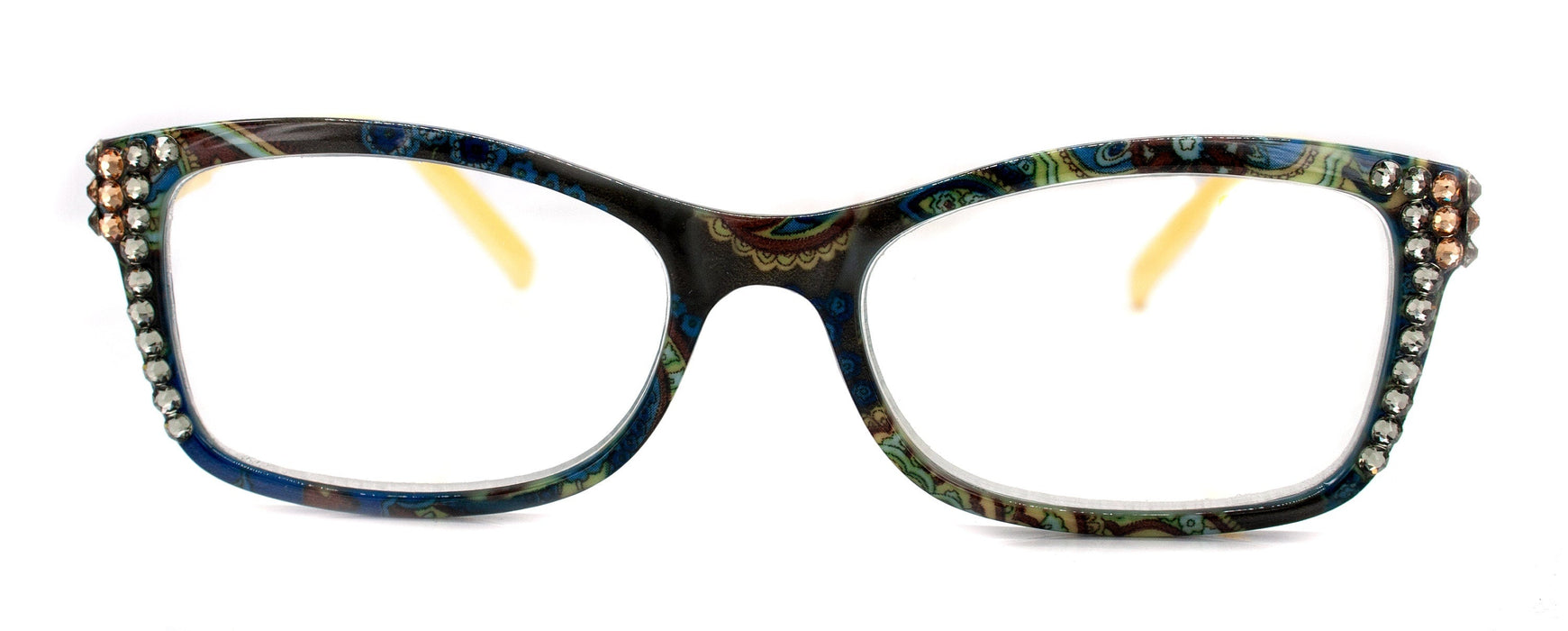 Frida, (Bling) Reading Glasses Women W (L. Colorado, Black Diamond)Genuine European Crystals. +1.25.. +4  Paisley, NY Fifth Avenue.