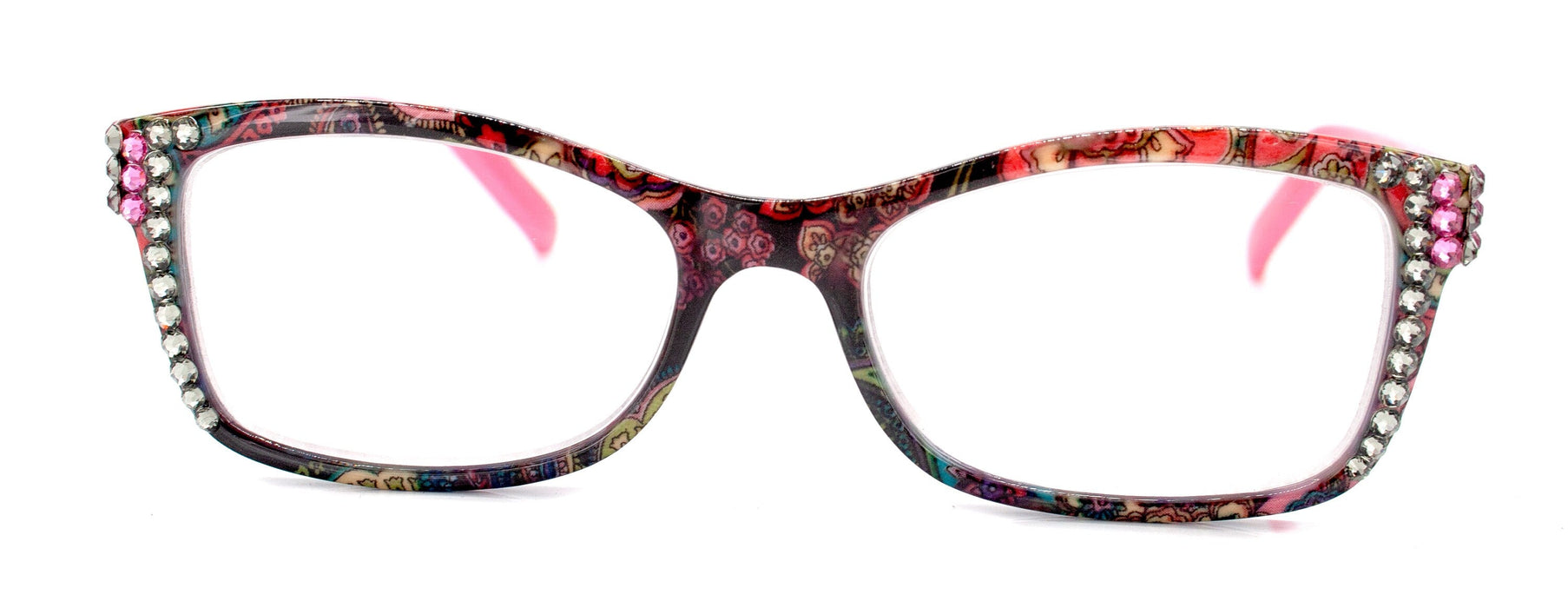 Frida, (Bling) Reading Glasses Women Adorned w (Rose, Black Diamond) Genuine European Crystals.+1.25 to +4  Paisley print.  NY Fifth Avenue
