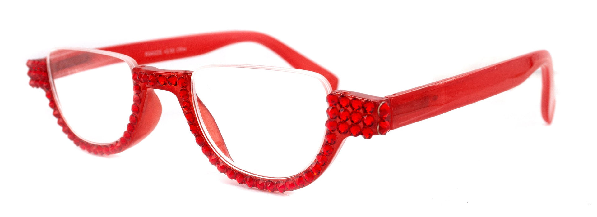Half Moon, (Bling) Woman Reading Glasses Adorned W (Light Siam) Genuine European Crystals, Reader Magnifying,   (Red) NY Fifth Avenue.