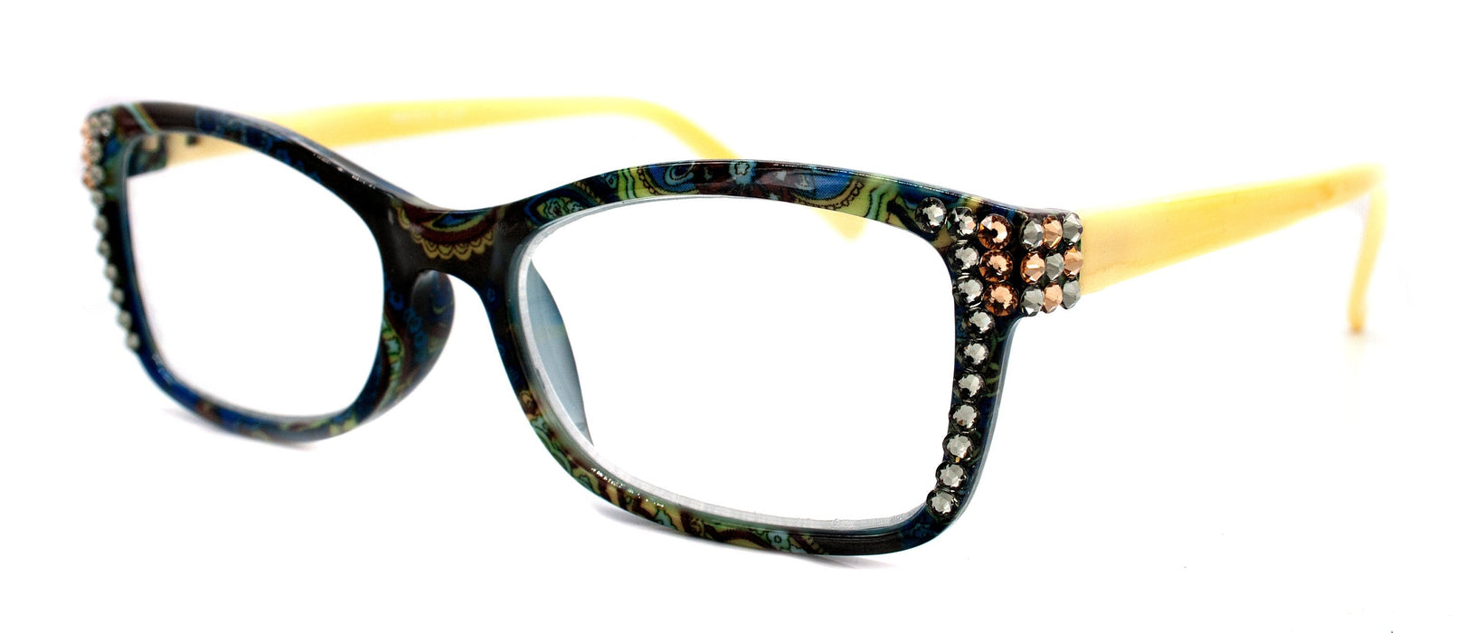 Frida, (Bling) Reading Glasses Women W (L. Colorado, Black Diamond)Genuine European Crystals. +1.25.. +4  Paisley, NY Fifth Avenue.