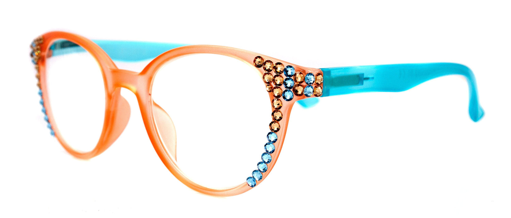 Rio, (Bling) Women Reading Glasses W (Light Colorado, Aquamarine) Genuine European Crystals, Translucent Round   NY Fifth Avenue