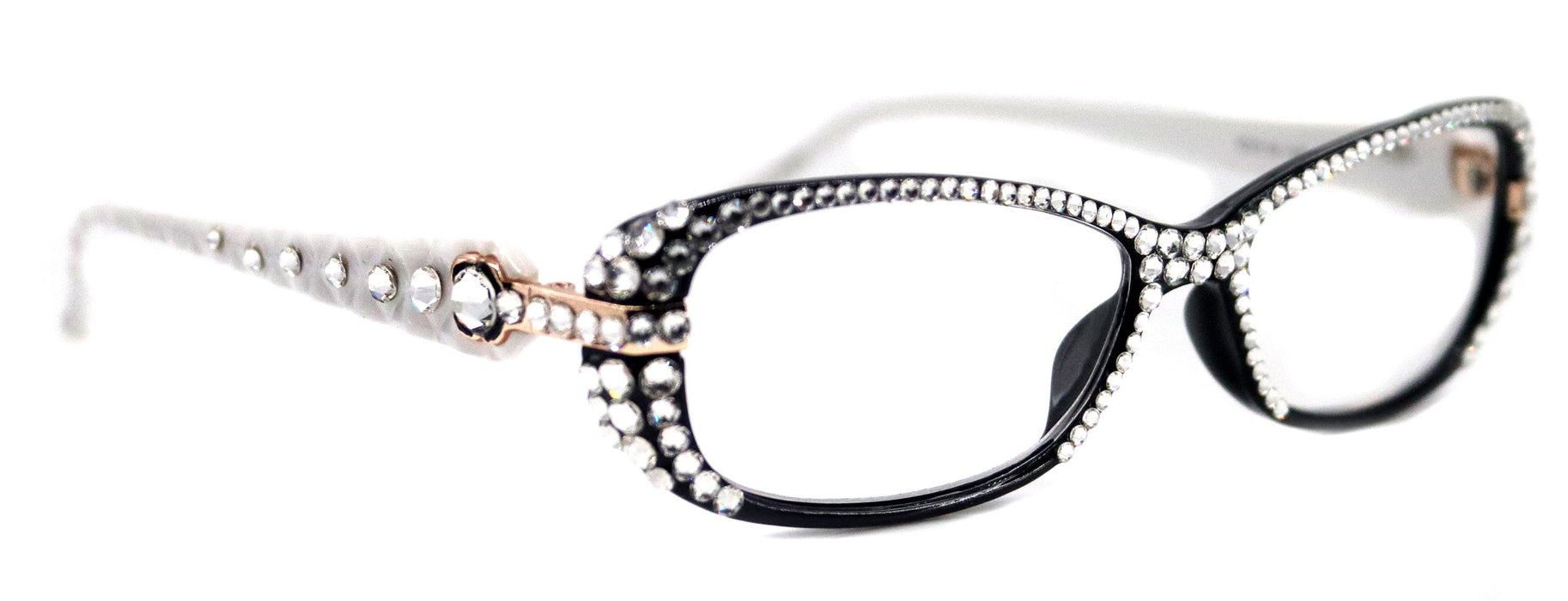 Glamour Quilted, (Bling) Reading Glasses For Women With (Full Top)  Genuine European Crystals+1.25 to +3 (White, Black) NY fifth avenue.