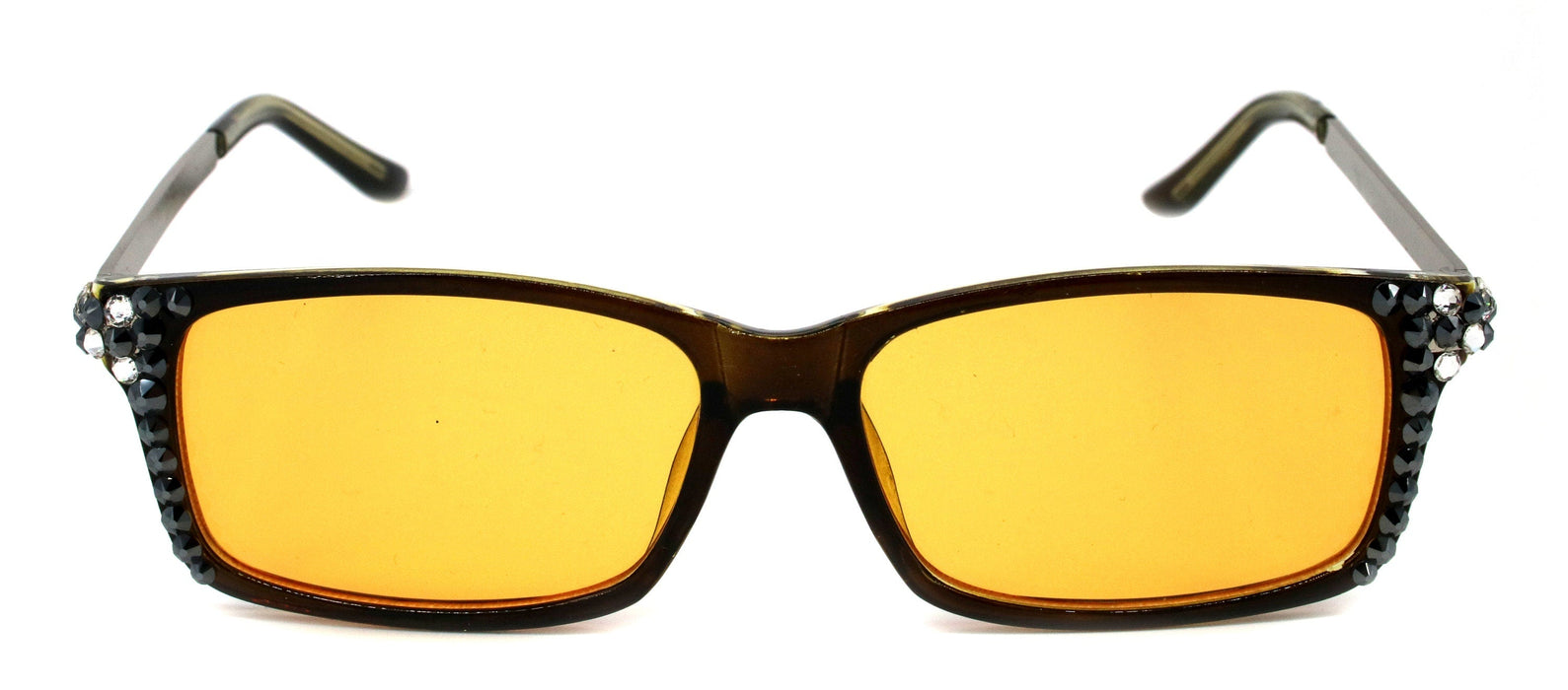 Aria, (Bling) (Computer Glasses) (80 % Blue Blocker Filter) Amber Lens W (Hematite, Clear) Genuine European Crystals (No Prescription)