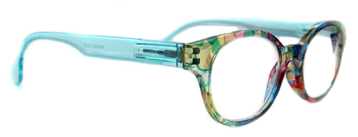 NY FIFTH AVENUE Versailles, (Premium) Reading Glasses High End Readers +1.25 .. +3.00 (Light Blue, Orange Floral) Round Optical Frames. NY Fifth Avenue. - Product image