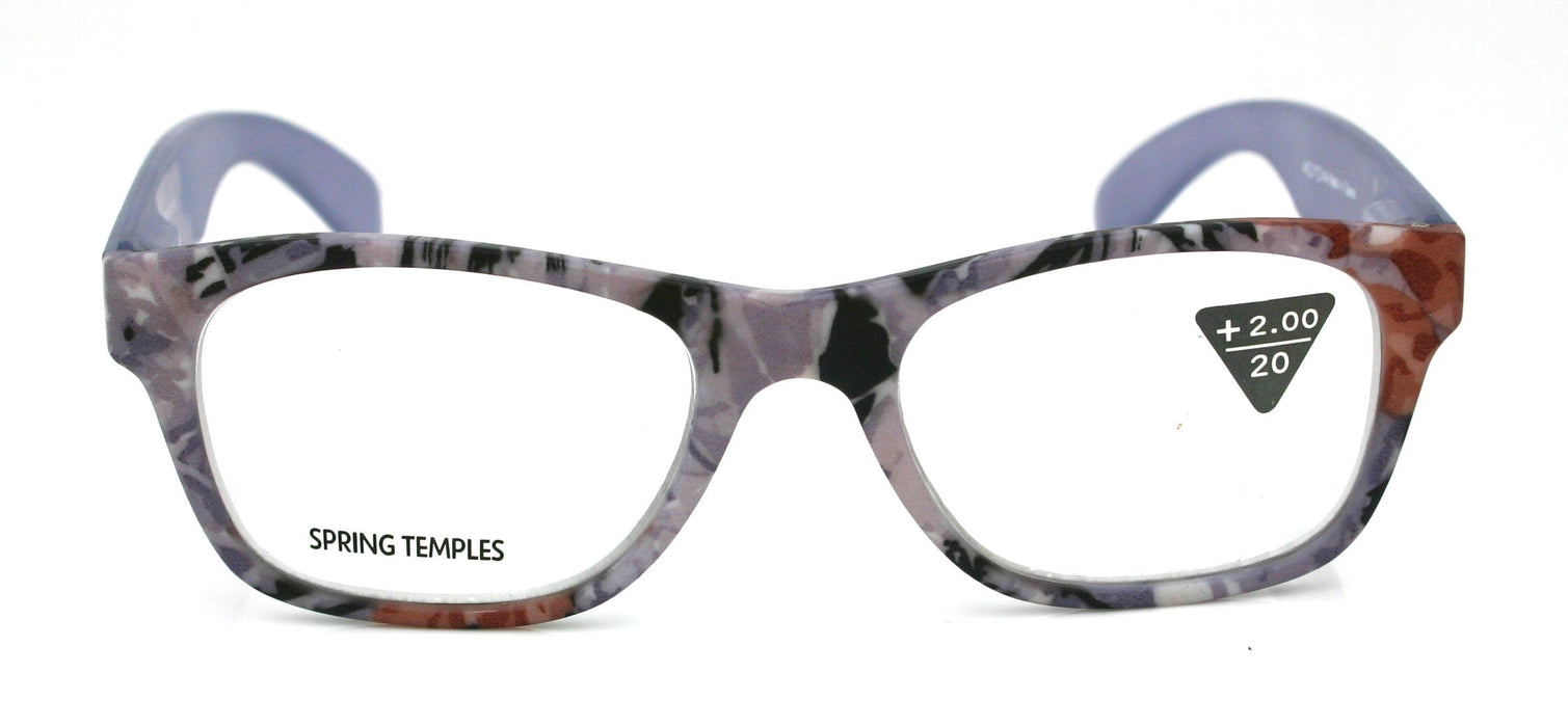 The Forester, (Premium) Reading Glasses, High End Reader +1.25 to +3 Magnifying Square Style (Blue Camouflage) Frame. NY Fifth Avenue