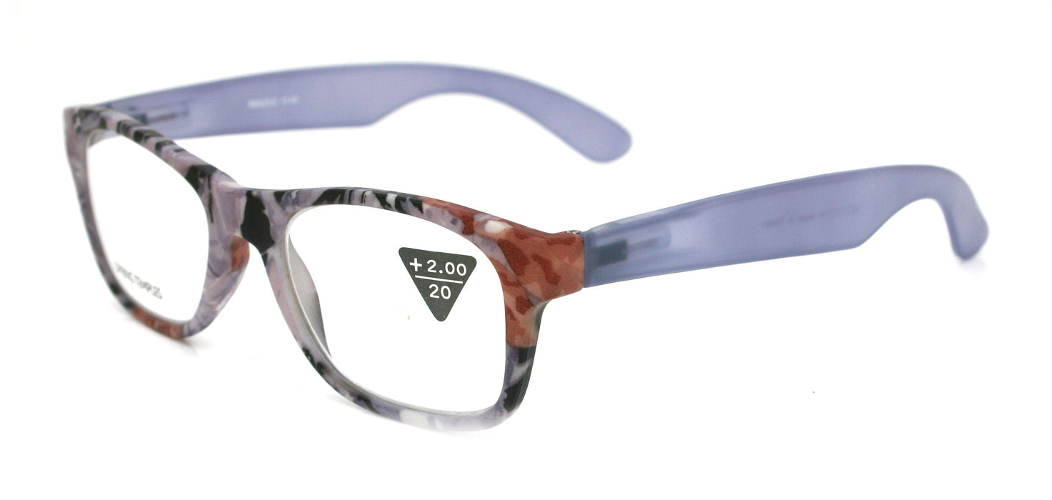 The Forester, (Premium) Reading Glasses, High End Reader +1.25 to +3 Magnifying Square Style (Blue Camouflage) Frame. NY Fifth Avenue