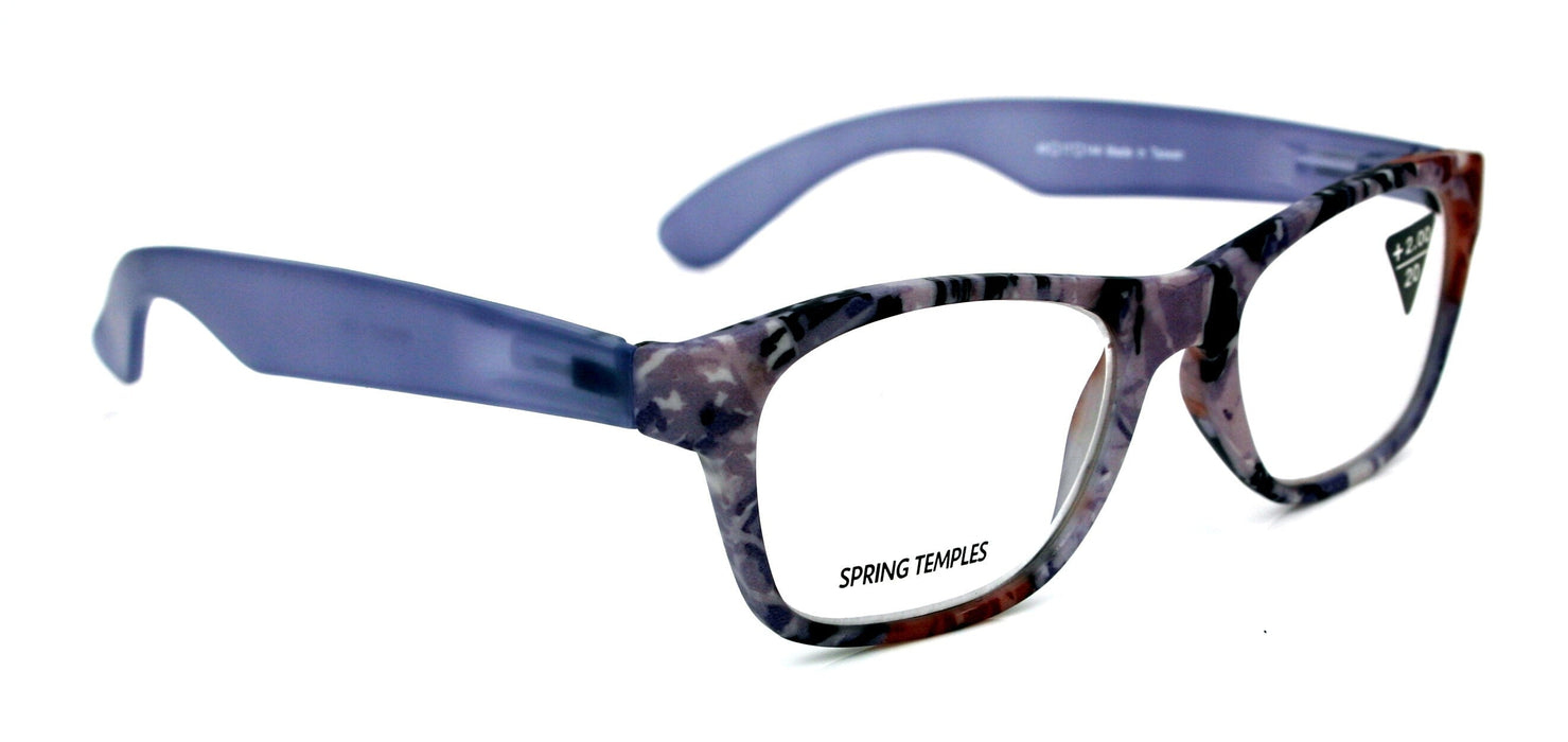 The Forester, (Premium) Reading Glasses, High End Reader +1.25 to +3 Magnifying Square Style (Blue Camouflage) Frame. NY Fifth Avenue