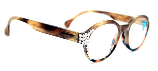 NY FIFTH AVENUE Citlalli, (Bling) Round Women Reading Glasses W (Clear) Genuine European Crystals +1.50..+3 (Marble Brown) Circle. NY Fifth Avenue - Product image