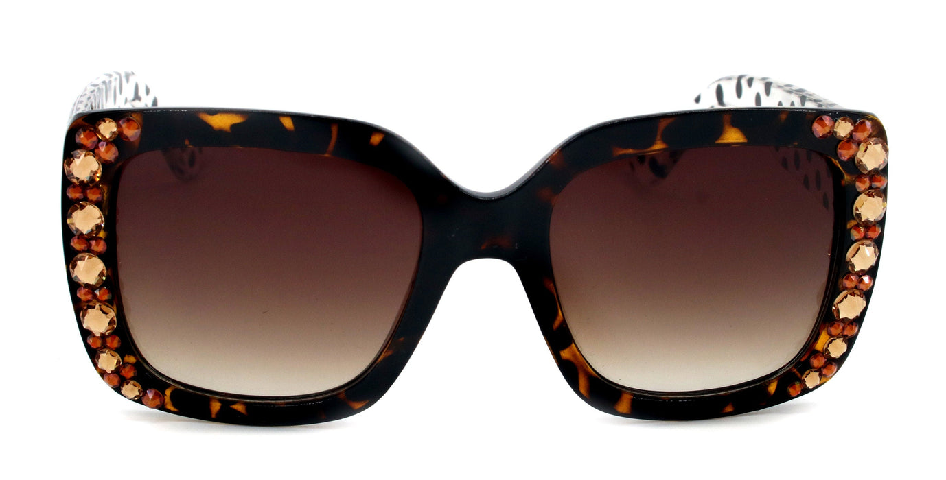 Minnie, (Bling) Women Sunglasses W (L Colorado,  Cooper) Genuine European Crystals (Brown) n Polka dot Translucent, NY Fifth Avenue.