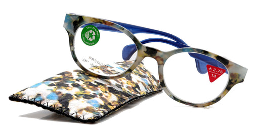 NY FIFTH AVENUE Sally, (Premium) Reading Glasses, High End Readers +1.25..+3 Magnifying Glasses, Round Optical Frames (Tortoise Brown Blue) NY Fifth Avenue. - Product image