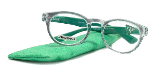 NY FIFTH AVENUE Grace, (Premium) Reading Glasses High End Readers +1.25 ..+3 Magnifying Glasses, Round Frame. (Metallic Silver, Green) NY Fifth Avenue. - Product image