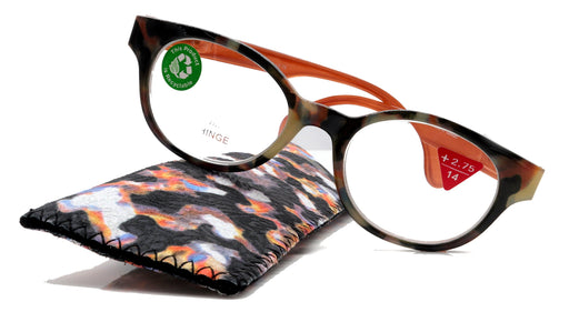 NY FIFTH AVENUE Sally, (Premium) Reading Glasses High End Readers +1.25..+3 Magnifying Glasses, Round Optical Frames (Tortoise Brown Orange) NY Fifth Avenue - Product image