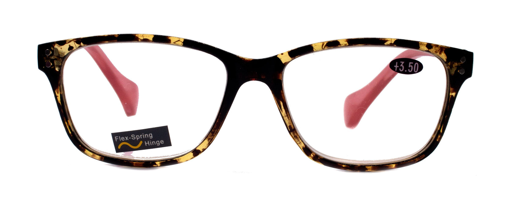 Milan, (Premium) Reading Glasses High End Reader +1.25..+3 Magnifying, Optical Square Square Style Tortoise Brown n (Pink) NY Fifth Avenue