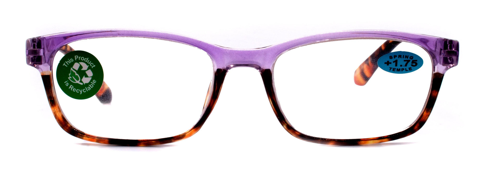 Desiree, (Premium) Reading Glasses High End Reader +1.25..+3 Magnifying Square Style (Purple Tortoise Brown) Optical Frame NY Fifth Avenue