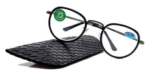 NY FIFTH AVENUE Cassie, (Premium) Reading Glasses Round. High End Reader Modern Circle Style (Black, Silver) Wire Frame +1.25..+3 Magnifying NY Fifth Avenue - Product image
