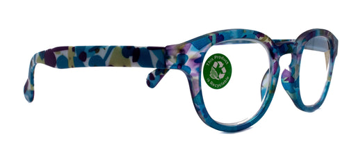 NY FIFTH AVENUE Autumn, (Premium) Reading Glasses, High-End Readers +1.25 +1.50.+3.00 Wide Round Style. Optical Frame (Blue, Purple Floral) NY Fifth Avenue. - Product image