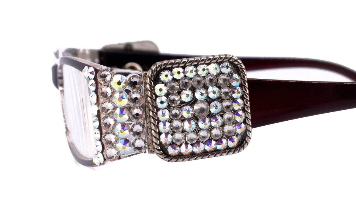 The Medallion, (Bling) Reading Glasses Women W (Clear, AB  ) Genuine European Crystals  (Wine Red) Western Concho, NY Fifth Avenue