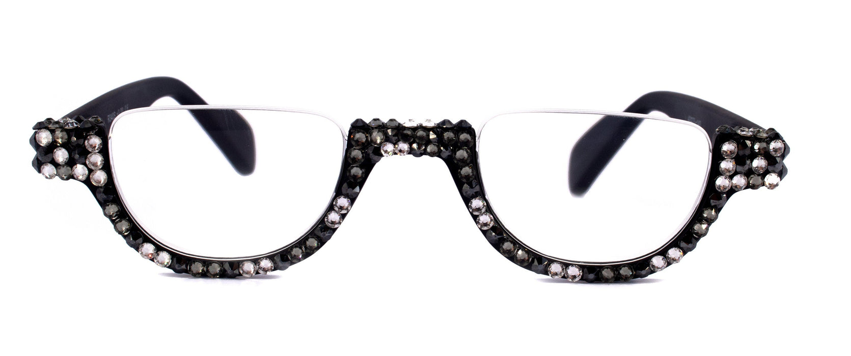 Half Moon, (Bling) Woman Reading Glasses Adorned W (Hematite, Clear, Black Diamond)  Genuine European Crystals  +1.25..+4, NY Fifth Avenue