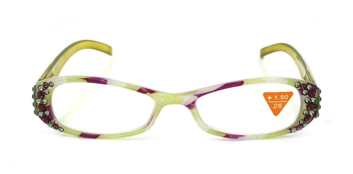 Dashing Stripes, (Bling) Women Reading Glasses W (Amethyst, Black Diamond)   (Lime Green, purple) Oval. NY Fifth Avenue