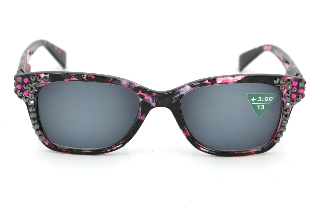 Oasis, (Bling) Sun Readers (No Bifocal) W (Hematite, Fuchsia) Genuine European Crystals   (Pink) Tortoiseshell. NY Fifth Avenue