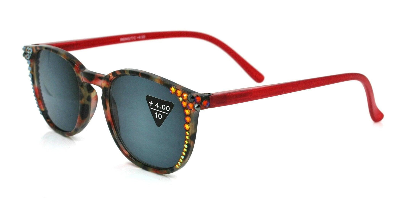 Maya, (Bling) (Sunglass Reader) (No Bifocal) 4 Women W (Volcano, Hematite) Genuine European Crystals  (Red, Black) NY Fifth Avenue