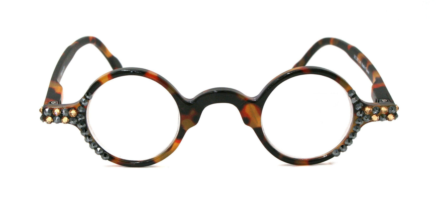 Picasso, (Bling) Women Reading Glasses W (Light Colorado, Cooper) Genuine European Crystals, Round  (Brown) Tortoiseshell. NY Fifth Avenue
