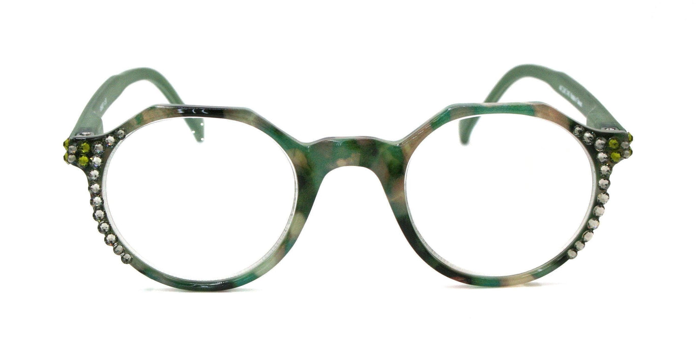 The Hexagon, (Bling) Women Reading Glasses W (Black Diamond, Olivine) Genuine European Crystals ,  (Green, Tortoise Shell) NY Fifth Avenue
