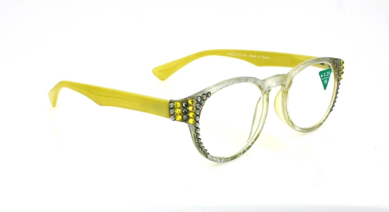 Grace, (Bling) Reading Glasses for Women W (Black Diamond, Citrine) Genuine European Crystals (Metallic Silver, Yellow)   NY Fifth Avenue