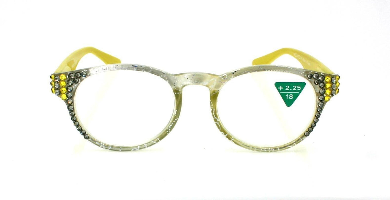 Grace, (Bling) Reading Glasses for Women W (Black Diamond, Citrine) Genuine European Crystals (Metallic Silver, Yellow)   NY Fifth Avenue