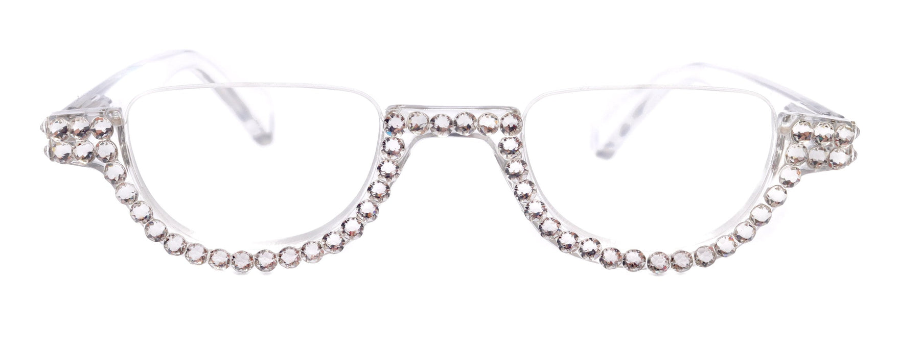 Half Moon, (Bling) Reading Glasses For Woman Adorned W (Clear) Genuine European Crystals, (Translucent) Lower Nose Frame, NY Fifth Avenue