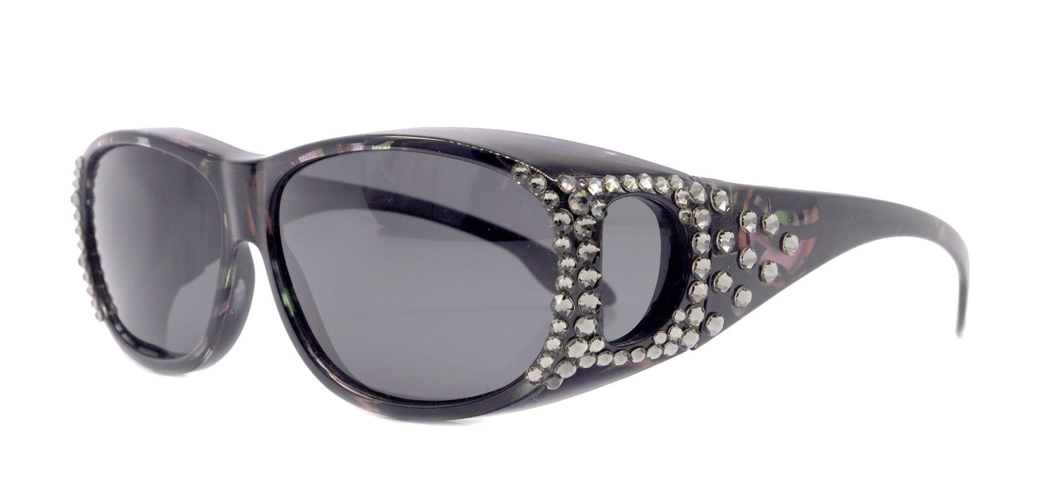 Explorer, (Bling) (Fit Over) Glasses W (Black Diamond) Genuine European Crystals, Polarized Sunglasses 1.1mm   (Smoke Grey) NY Fifth Avenue