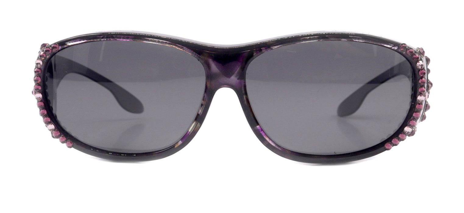 Explorer, (Bling) (Fit Over) Glasses W (Amethyst, L. Amethyst) Genuine European Crystals, Polarized Sunglasses  (Smoke Grey) NY Fifth Avenue