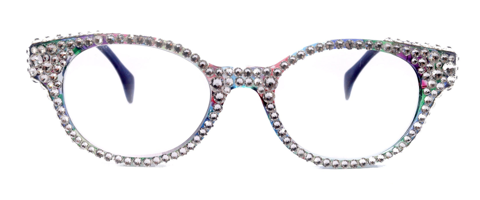 Autumn, (Bling) Reading Glasses For Women W (Full Crystals) Genuine European Crystals  Round Frame (Blue, Purple Floral) NY Fifth Avenue