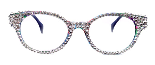 NY FIFTH AVENUE Autumn, (Bling) Reading Glasses For Women W (Full Crystals) Genuine European Crystals Round Frame (Blue, Purple Floral) NY Fifth Avenue - Product image