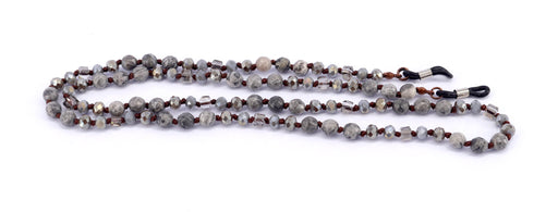 NY FIFTH AVENUE Boho, (Eyeglass chain) Double Hand Knotted (Hematite, Spider Web Jasper, Picture Jasper) Gem Stone (6 mm) w Anti Slip Loops n Brass Fastener - Product image