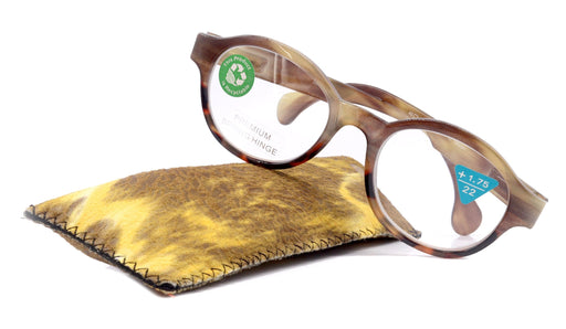 NY FIFTH AVENUE Citlalli, (Premium) Reading Glasses, Round Frame +1.25 .. +3 Magnifying Eyeglasses (Marble Brown) Circle Style. NY Fifth Avenue - Product image