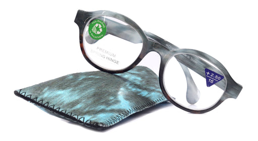 NY FIFTH AVENUE Citlalli, (Premium) Reading Glasses, Round Frame +1.25 .. +3 Magnifying Eyeglasses (Marble Blue) Circle Style. NY Fifth Avenue - Product image