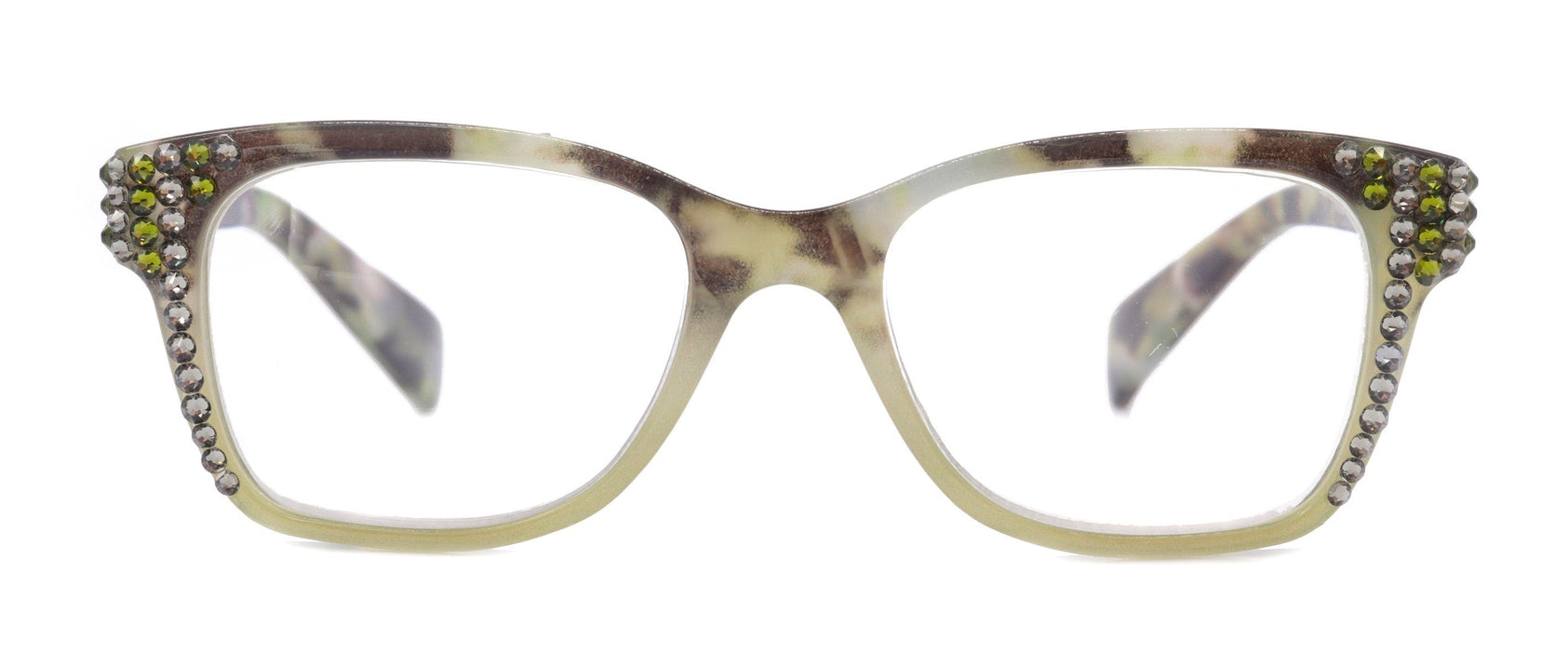 Aya, (Bling) Women Reading Glasses Adorned W (Olivine, Black Diamond) Genuine Austrian Crystals. Fancy Readers, Green Square NY Fifth Avenue