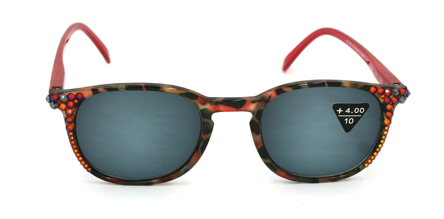 Maya, (Bling) (Sunglass Reader) (No Bifocal) 4 Women W (Volcano, Hematite) Genuine European Crystals  (Red, Black) NY Fifth Avenue