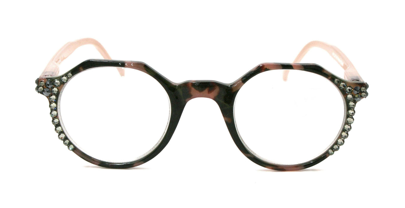 The Hexagon, (Bling) Women Reading Glasses W (Hematite, Black Diamond) Genuine European Crystals  (Peach, Tortoise Brown) NY Fifth Avenue