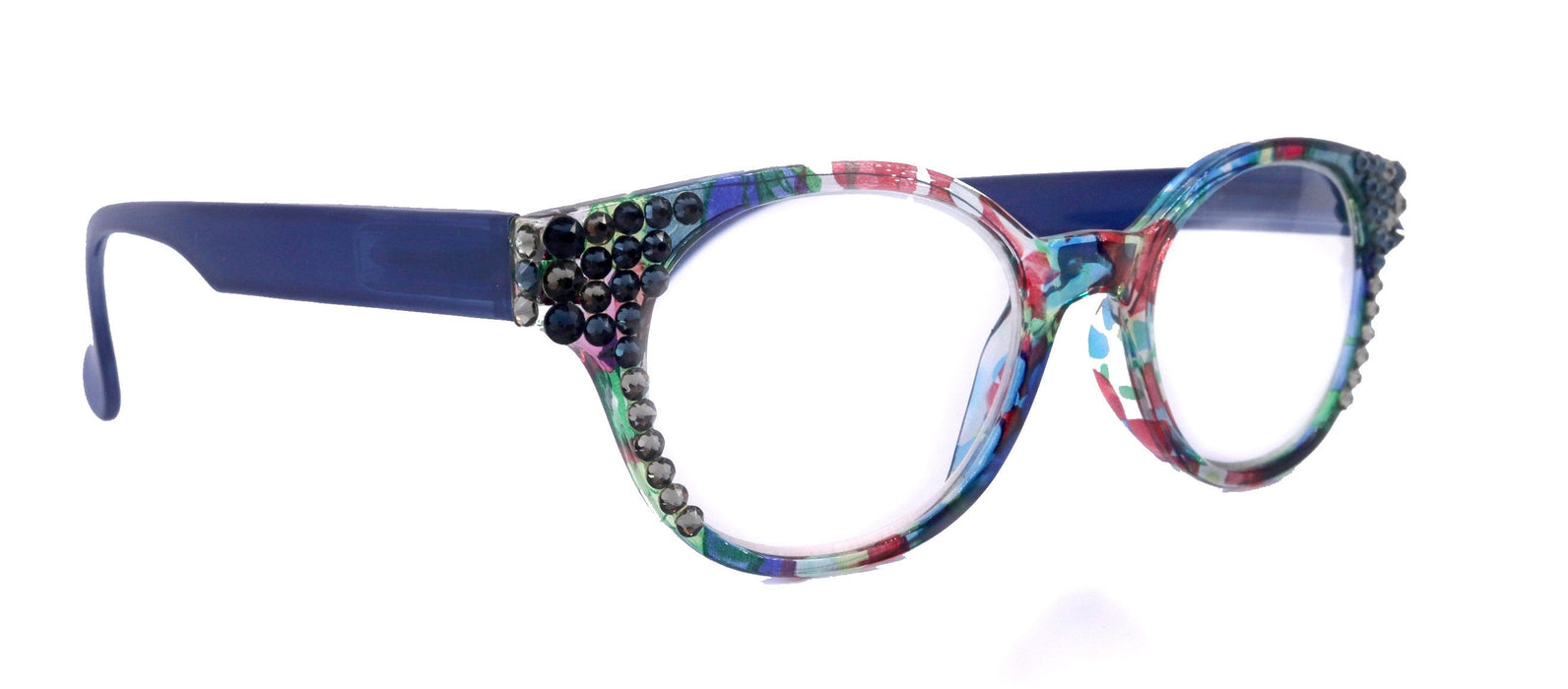 Versailles, (Bling) Reading Glasses 4 women W (Montana, Black Diamond) Genuine European Crystals   Round Frame. NY Fifth Avenue